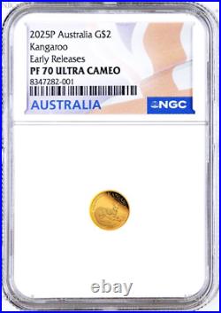 2025 Australia Mini Roo Kangaroo PROOF 9999 GOLD 0.5g $2 NGC PF70 Coin ER FlagLB