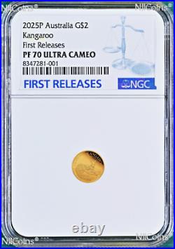 2025 Australia Mini Roo Kangaroo PROOF 9999 GOLD 0.5g $2 NGC PF70 Coin FR BlueLb