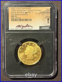 2025-CC 1/2 oz GOLD 150th ANNIVERSARY of Carson City Mint NGC MS70 RYDER 10873