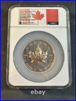 2025 Canada Maple Pulsating Rose Gold Gild 5 oz Silver NGC PF70 Reverse Proof