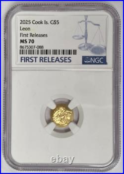 2025 Cook Islands $5 Leon. 999 Pure Gold Coin Lion NGC MS 70 First Releases