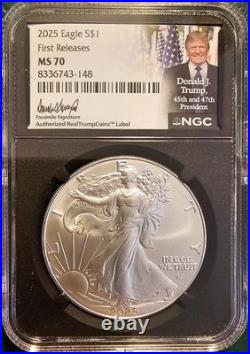 2025 Donald J. Trump Signature Series $1 Silver Eagle First Release MS 70