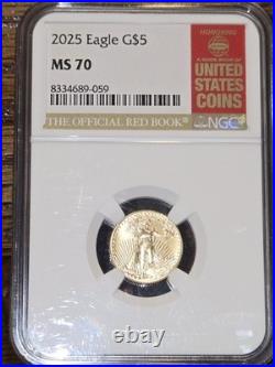 2025 Eagle G$5 Ms70 NGC Official Red Book Premium Slab Beautiful Coin