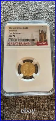 2025 Great Britain 1/10 oz Gold Britannia MS70 First Releases