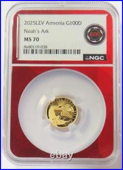 2025 LEV GOLD ARMENIA 100 DRAM NOAH'S ARK 1g COIN NGC MS 70 RED CORE