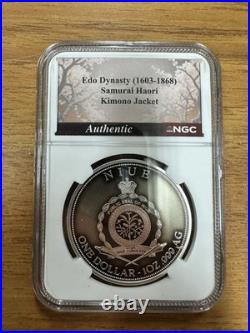 2025 Niue 1 oz Silver Reverse Proof Samurai & Dragon Rose and Gold Gild NGC PF70