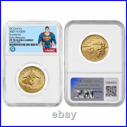 2025-W Proof $50 Superman DC Comics 1/2 oz Gold Coin NGC PF70UC ER Superman