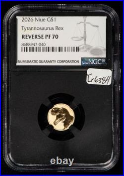 2026 $1 Niue 1 gram Gold Coin T-Rex Tyrannosaurus NGC Rev PF 70 G6384