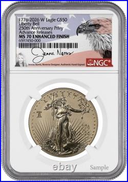 2026 $50 ENHANCED GOLD EAGLE LIBERTY BELL PRIVY NGC MS70 ADVANCE RELEASE PreSale