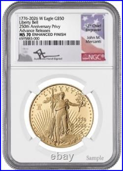 2026 $50 ENHANCED GOLD EAGLE LIBERTY BELL PRIVY NGC MS70 ADVANCE RELEASE PreSale
