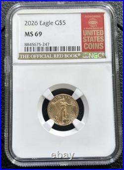 2026 $5 American Gold Eagle 1/10 oz NGC MS69 Official Red Book Label