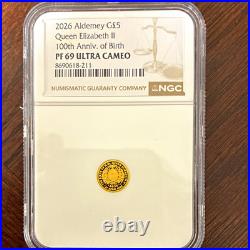 2026 Alderney 5 Gold Coin Queen Elizabeth II 100th Anniv Birth NGC PF69 UC