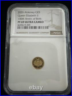 2026 Alderney £5 Queen E II / 100th Birthday Gold Coin NGC PF69.5g Gold