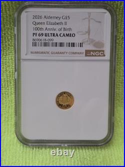 2026 Gold Alderney G£5 Q Elizabeth II 100th Anniv Of Birth NGC PF 69