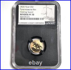 2026 Gold Dinosaur With Sword Tyrannosaurus Rex 2G NGC PF70 Reverse $2 Niue 22K