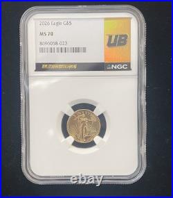 2026 Gold Eagle G$5 NGC MS70 UltraBreaks Silver Label 1/10oz Gold