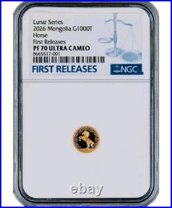 2026 Mongolia Gold 1000tog 0.5g Year of the Horse NGC PF70 First Release