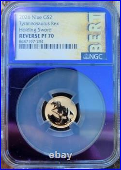 2026 Nieu G$2 Tyrannosaurus Rex Holding sword Reverse PF 70