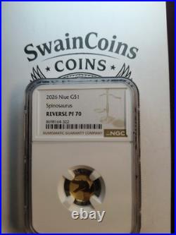 2026 Niue Gold G$1 Dollar Spinosaurus Coin Reverse Proof 70 E10-136