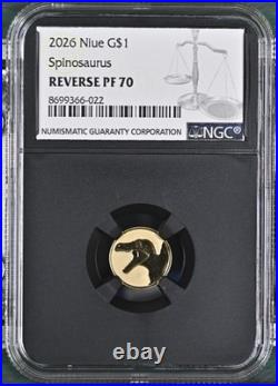 2026 Niue SPINOSAURUS Reverse Proof 1 Gram Gold NGC PF70 Black NEWEST RELEASE