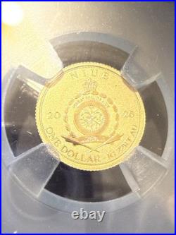 2026 Niue SPINOSAURUS Reverse Proof PF70 1g $1 Gold-Purple Core BERT label