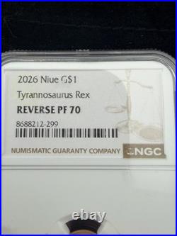 2026 Niue T-Rex 1 Gram 22k Gold Coin Reverse Proof NGC PF70 Dinosaur