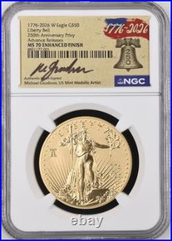 2026 W Gold Enhanced Eagle $50 Liberty Bell Privy NGC MS70 Enhanced AR