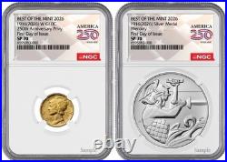 2026 W Mercury Dime Gold Coin & Silver Medal Set NGC SP70 FDI First Day MS70 %