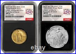 2026-W (SP70) Standing Liberty Quarter Gold Coin & Silver Medal Set G25 NGC FDOI
