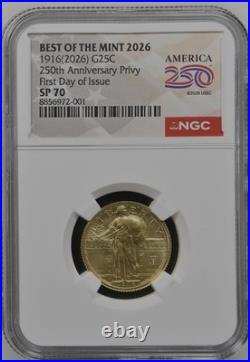 2026 W Standing Liberty Gold Coin Quarter 25c BOTM NGC SP70 First Day Issue %