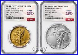 2026 W Walking Liberty Gold Coin Silver Medal Set NGC SP70 First Day Issue FDI %