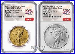 2026 W Walking Liberty Gold Coin &Silver Medal Set NGC SP70 WithOGP FDI #2830