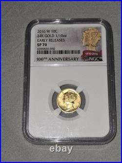 24KT GOLD 999. Fine 1/10 Oz 2016 W 10c Mercury Dime SP70 EARLY RELEASE NGC SLAB 24KT GOLD 999. Fine 1/10 Oz 2016 W 10c Mercury Dime SP70 EARLY RELEASE NGC SLAB