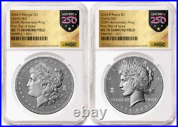 2 Coin Set 2026 Morgan Peace Diamond Field 250 Privy NGC MS70 FDOI Gold Presale