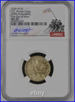 2x 2025-W UNC & Proof $5 U. S Marine Corps 250th Gold NGC MS70 & PF70 First Day% 2x 2025-W UNC & Proof $5 U. S Marine Corps 250th Gold NGC MS70 & PF70 First Day%