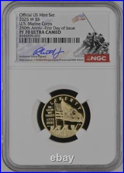 2x 2025-W UNC & Proof $5 U. S Marine Corps 250th Gold NGC MS70 & PF70 First Day% 2x 2025-W UNC & Proof $5 U. S Marine Corps 250th Gold NGC MS70 & PF70 First Day%