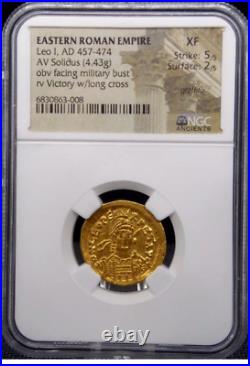 457-474 Av Gold Solidus Eastern Roman Empire Leo I Ngc Xf Military Bust/cross