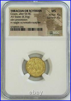 54 Bc. Gold Ancient Thracian / Scythian Stater Coson Coin Ngc Mint State 4/4
