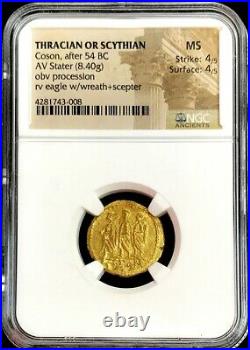 54 Bc. Gold Ancient Thracian / Scythian Stater Coson Coin Ngc Mint State 4/5