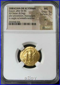 54 Bc. Gold Ancient Thracian / Scythian Stater Coson Coin Ngc Mint State 5/2