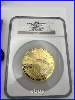 5 oz. 9999 Fine Gold Coin. R. M. S TITANIC 65mm Coin. PF69 Ultra Cameo. RARE