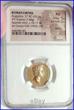 AUGUSTUS 18 BC Authentic Ancient Gold Aureus Coin CAPRICORN Caruso Collec NGC AU