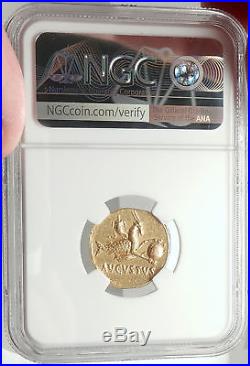 AUGUSTUS 18 BC Authentic Ancient Gold Aureus Coin CAPRICORN Caruso Collec NGC AU