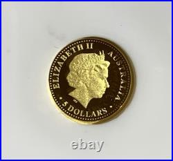 AUSTRALIA $5 GOLD COIN 1/25 oz FIRST STRUCK NGC PF70 ULCA, PROOF CAMEO