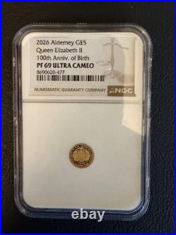 Alderney 2026 £5.5 Gram Gold Queen Elizabeth II 100th Anniv Birth NGC PF69 UC