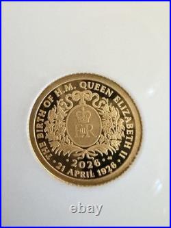 Alderney 2026 £5.5 Gram Gold Queen Elizabeth II 100th Anniv Birth NGC PF69 UC