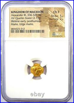 Alexander the Great III AV Quarter Stater Gold Coin 336-323 BC NGC Choice Fine