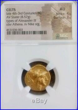 Alexander the Great III Gold Celts Stater NGC AU 4/3 Ancient Macedon Coin