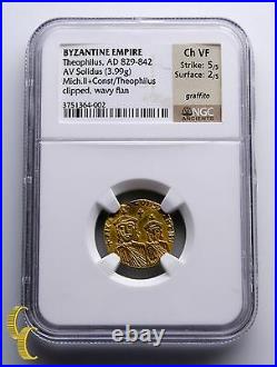 Ancient Byzantine Empire 829-842 AD Theophilius Gold Solidus Coin NGC Choice VF
