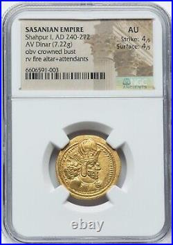 Ancient Sasanian Empire Gold Dinar Coin King Shahpur I NGC AU Sassanid 251 AD